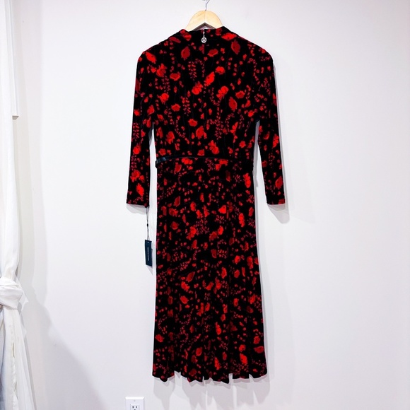 TOMMY HILFIGER Black & Red Pleated Floral Midi Dress - Picture 3 of 11